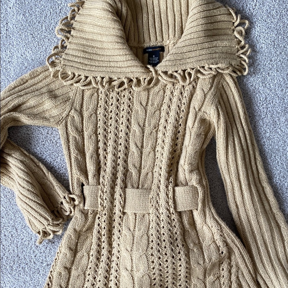 BCBG Cream Cowl Neck Cable Knit Sweater